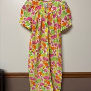 Elegant Emily Pink Orange Green Fruit Waffle Pearl Snap House Dress Sz Sm